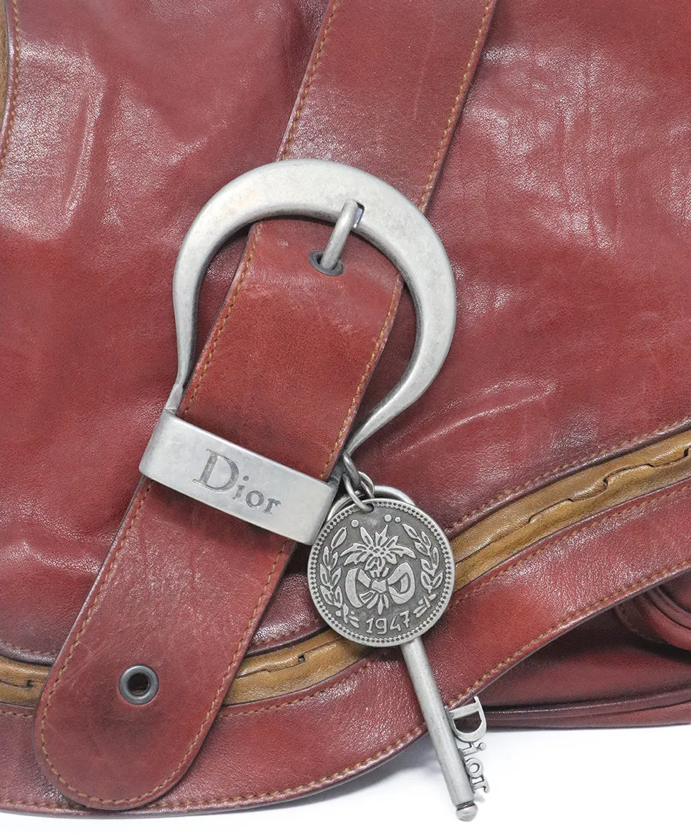 Christian Dior Burgundy Leather Saddle Bag