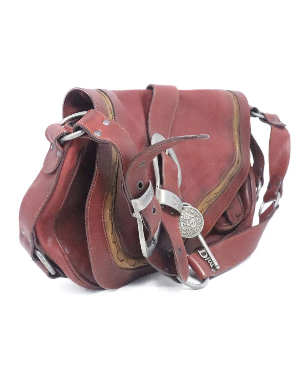 Christian Dior Burgundy Leather Saddle Bag