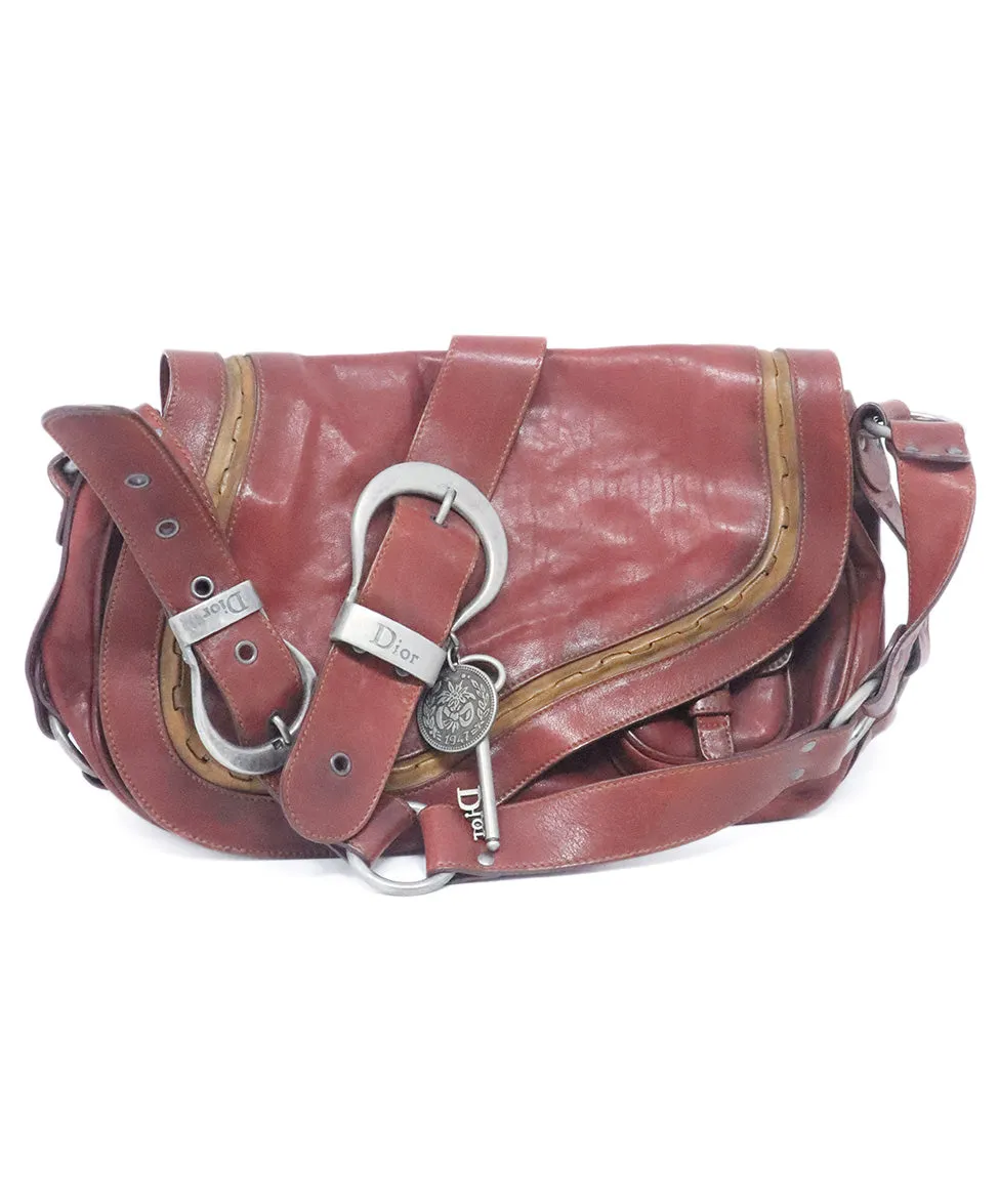 Christian Dior Burgundy Leather Saddle Bag