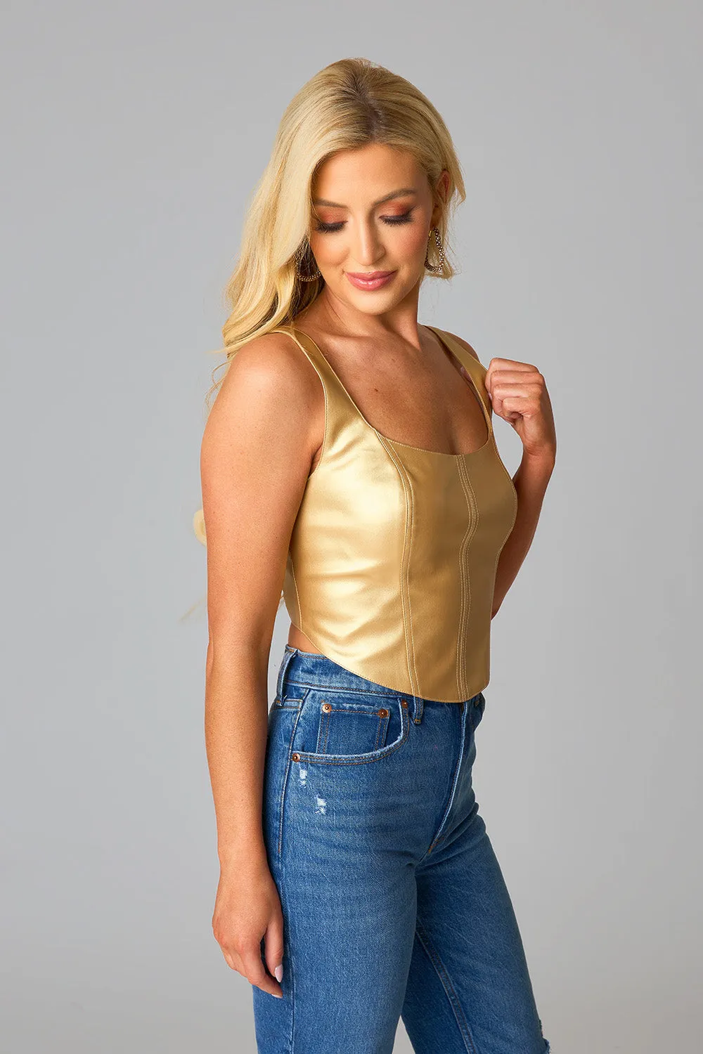 Coco Vegan Leather Corset Top - Gold