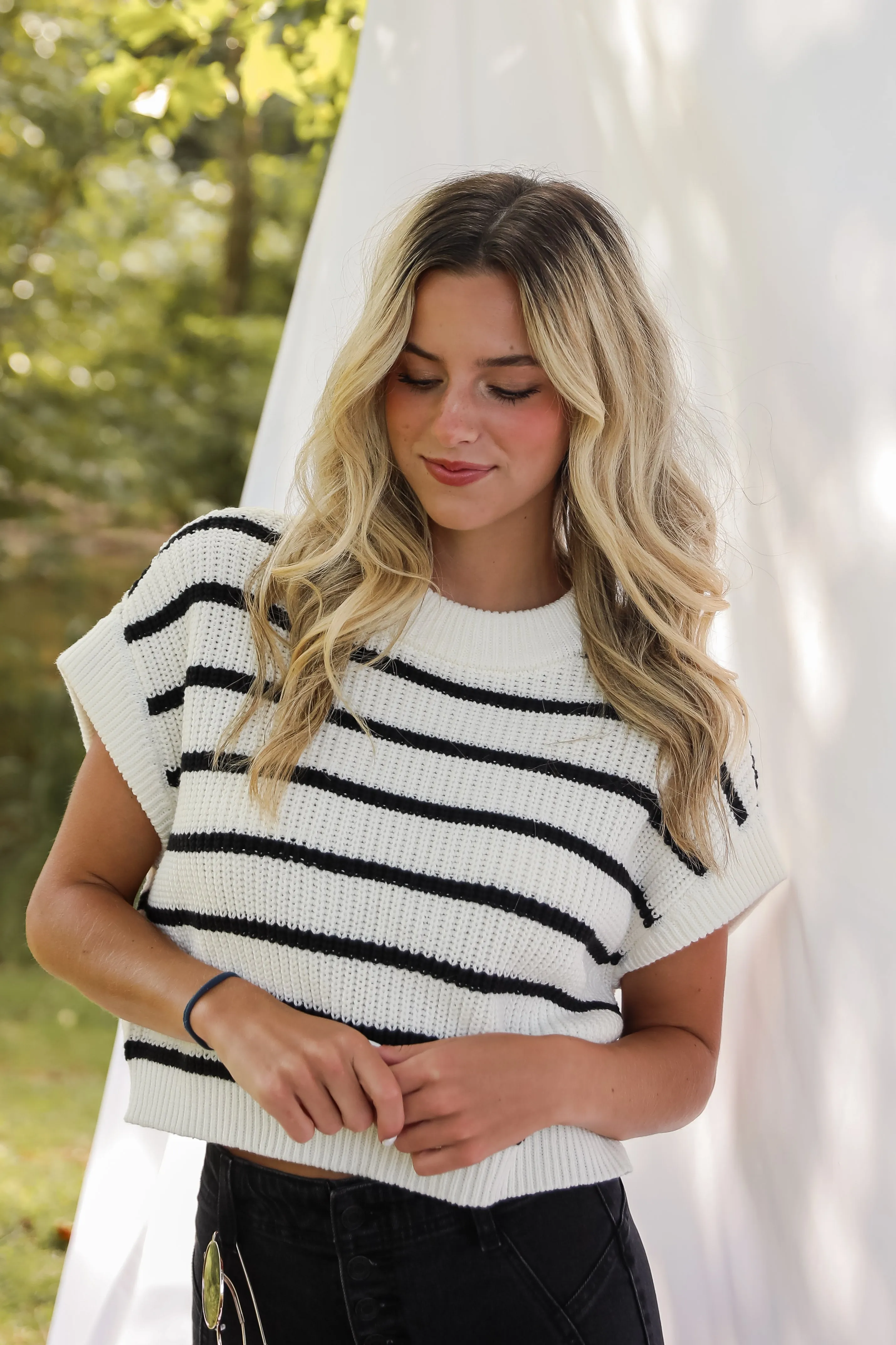 Covetable Simplicity Cream Striped Sweater Top