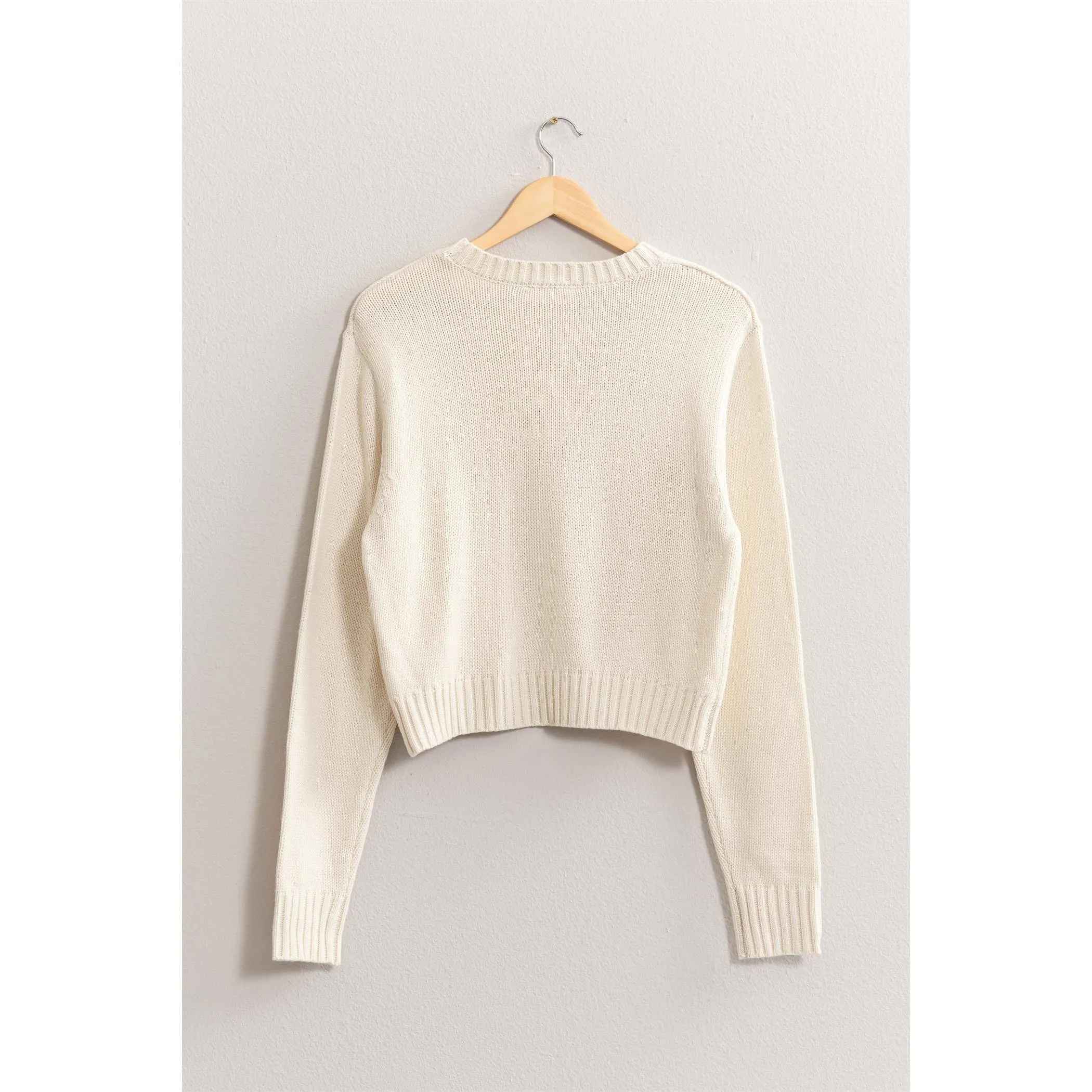 CREW NECK CROPPED KNIT SWEATER