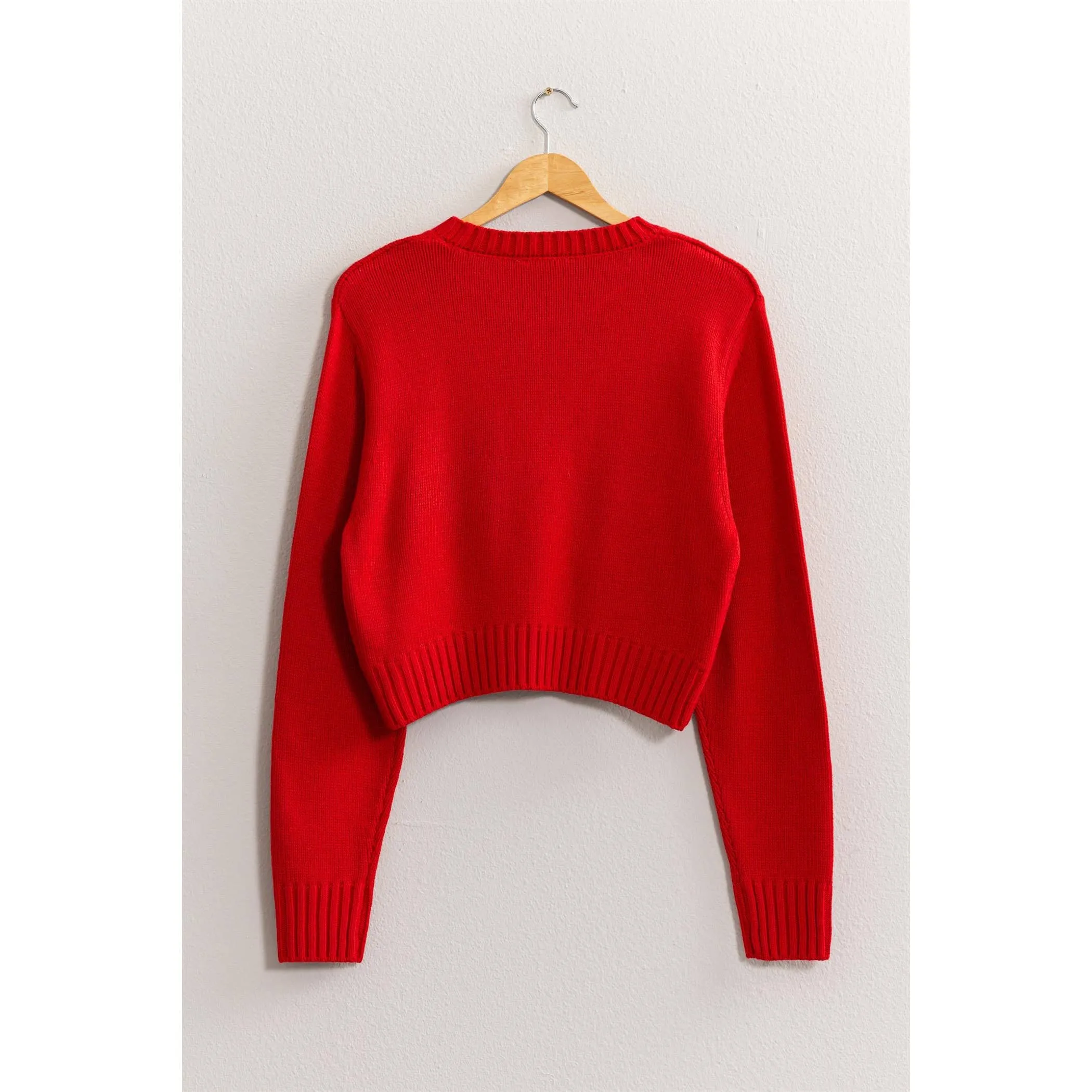 CREW NECK CROPPED KNIT SWEATER