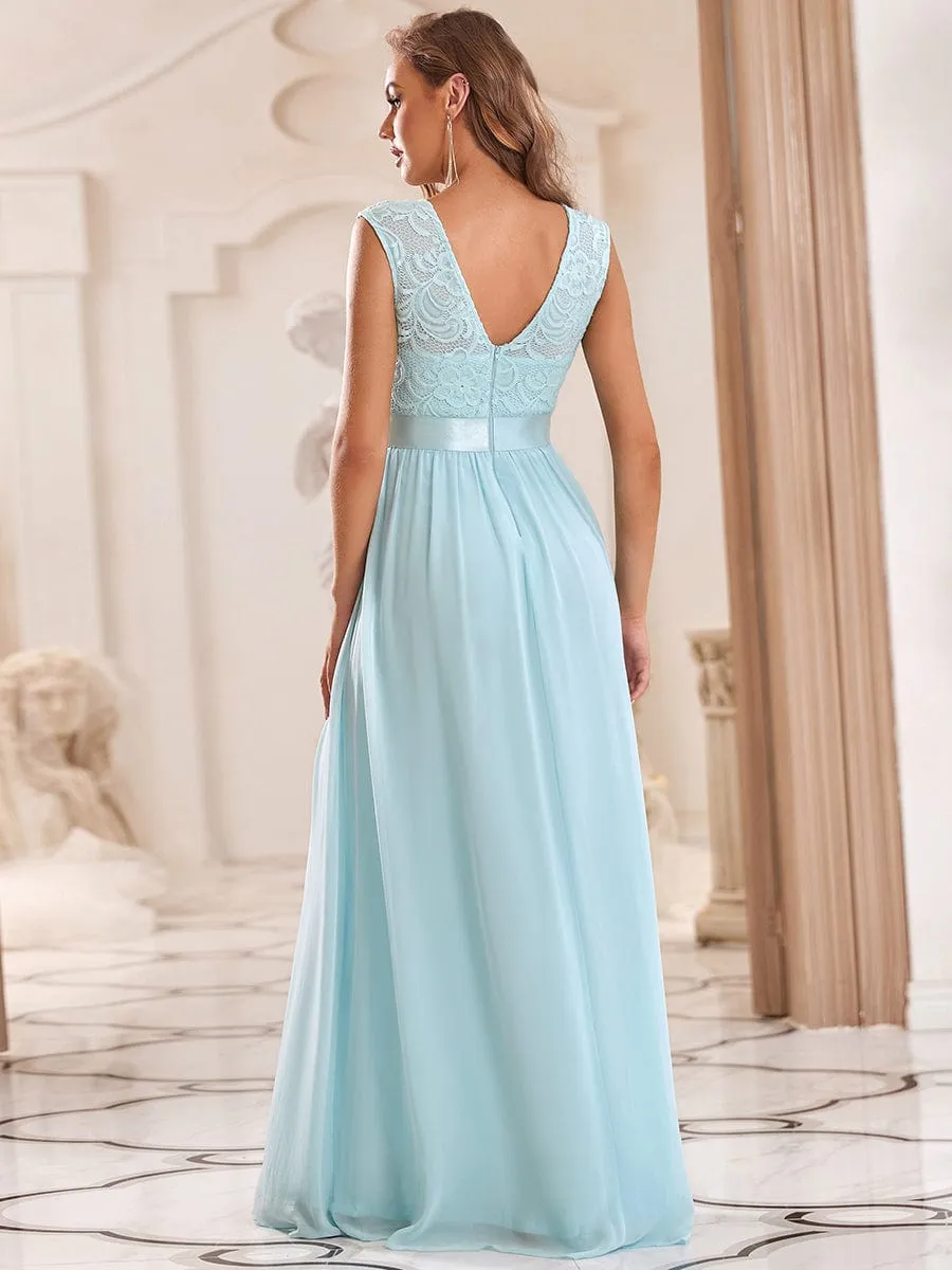 Custom Size Classic Round Neck V Back Lace Bridesmaid Dress