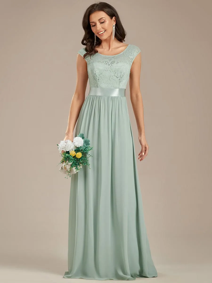 Custom Size Classic Round Neck V Back Lace Bridesmaid Dress