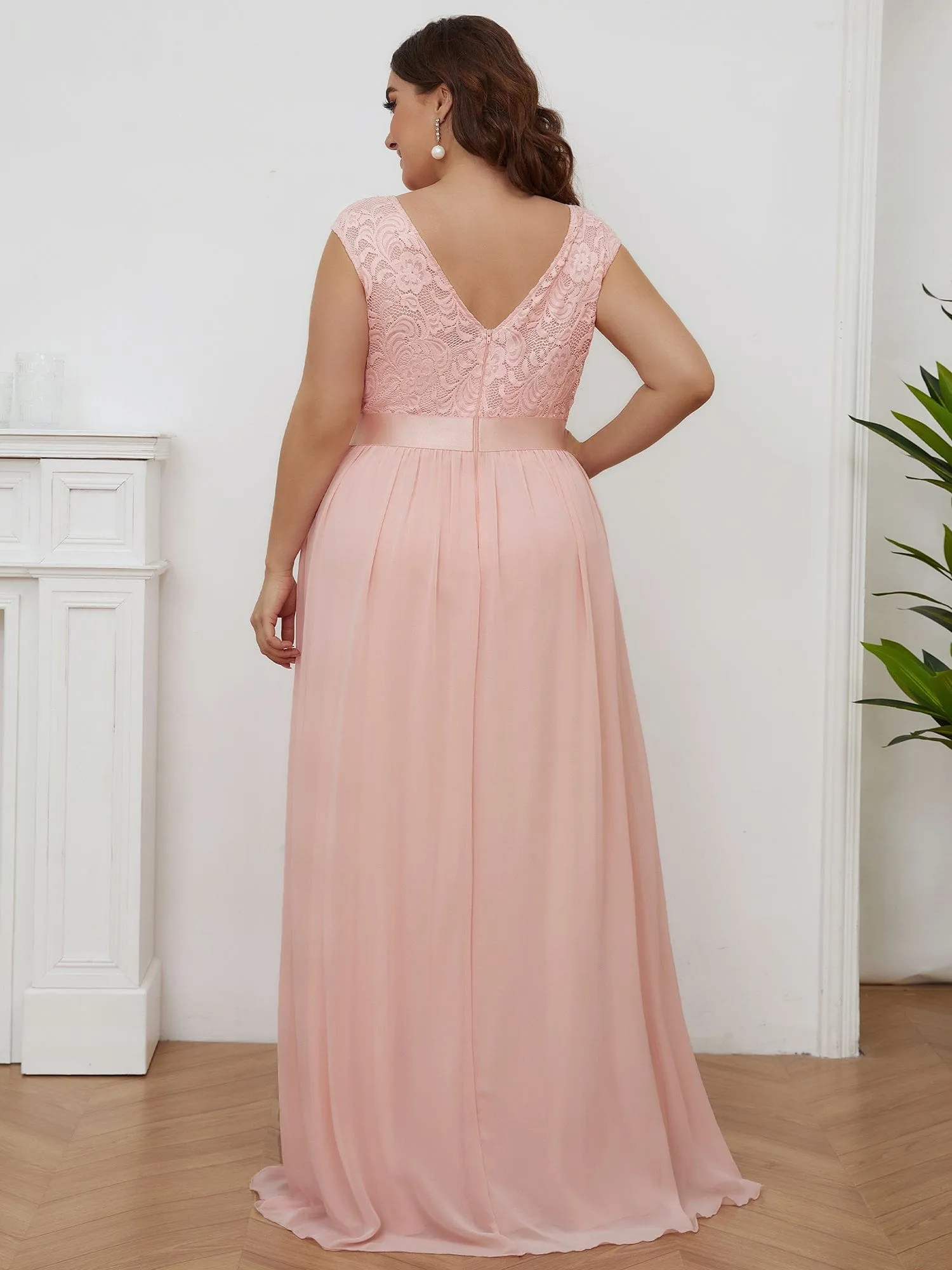 Custom Size Classic Round Neck V Back Lace Bridesmaid Dress