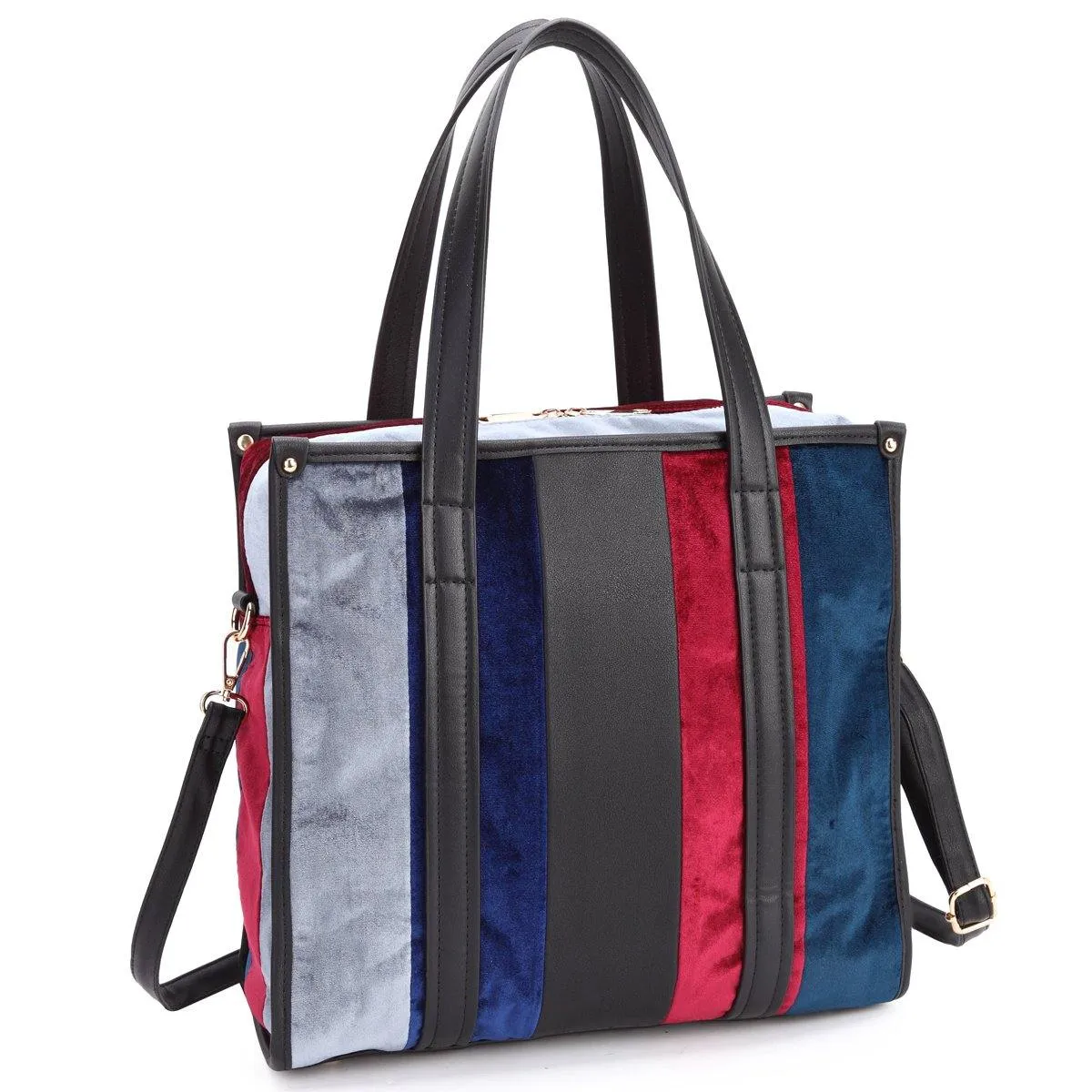 Dasein Faux Leather Velvet Multi-Colored Large Tote