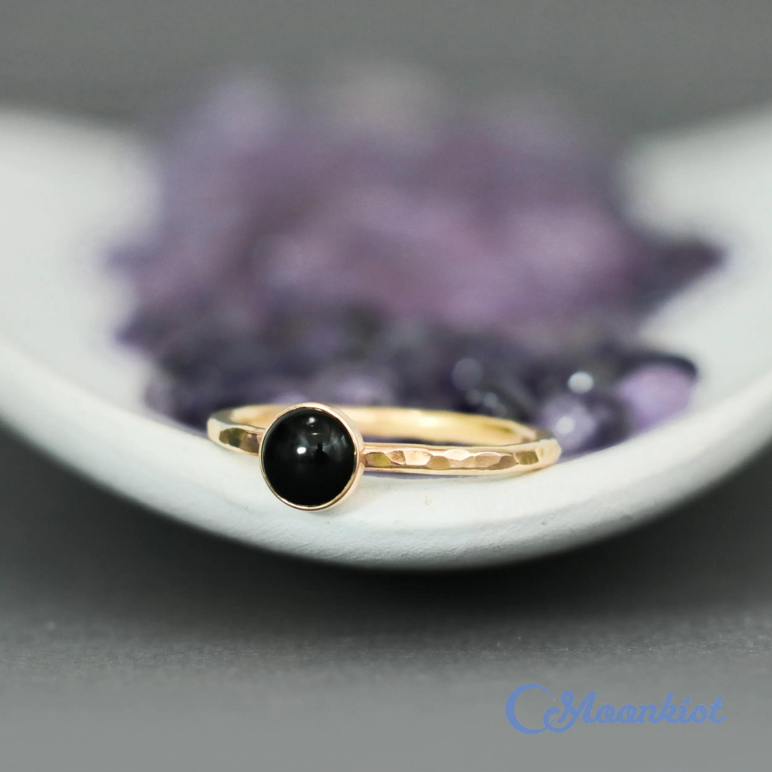 Delicate 14 K Gold Filled Black Onyx Stacking Promise Ring | Moonkist Designs