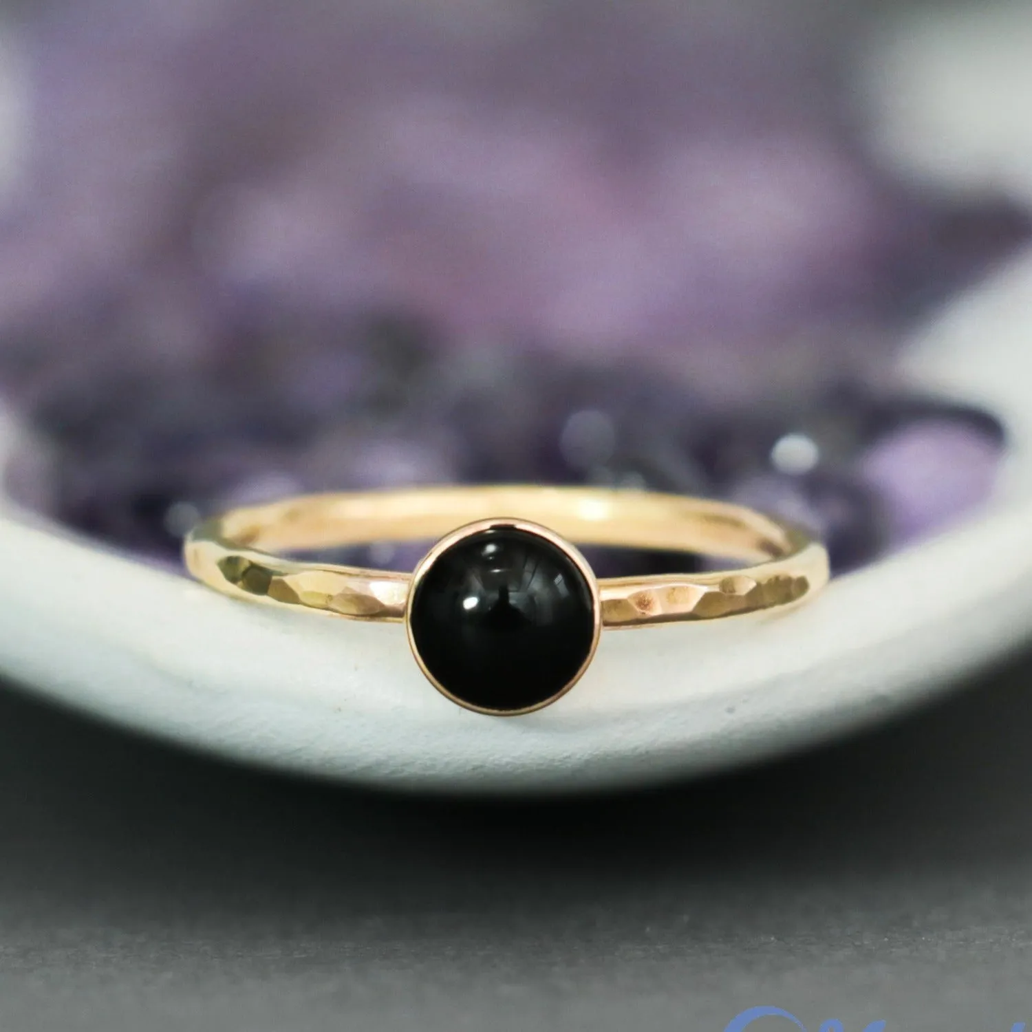 Delicate 14 K Gold Filled Black Onyx Stacking Promise Ring | Moonkist Designs