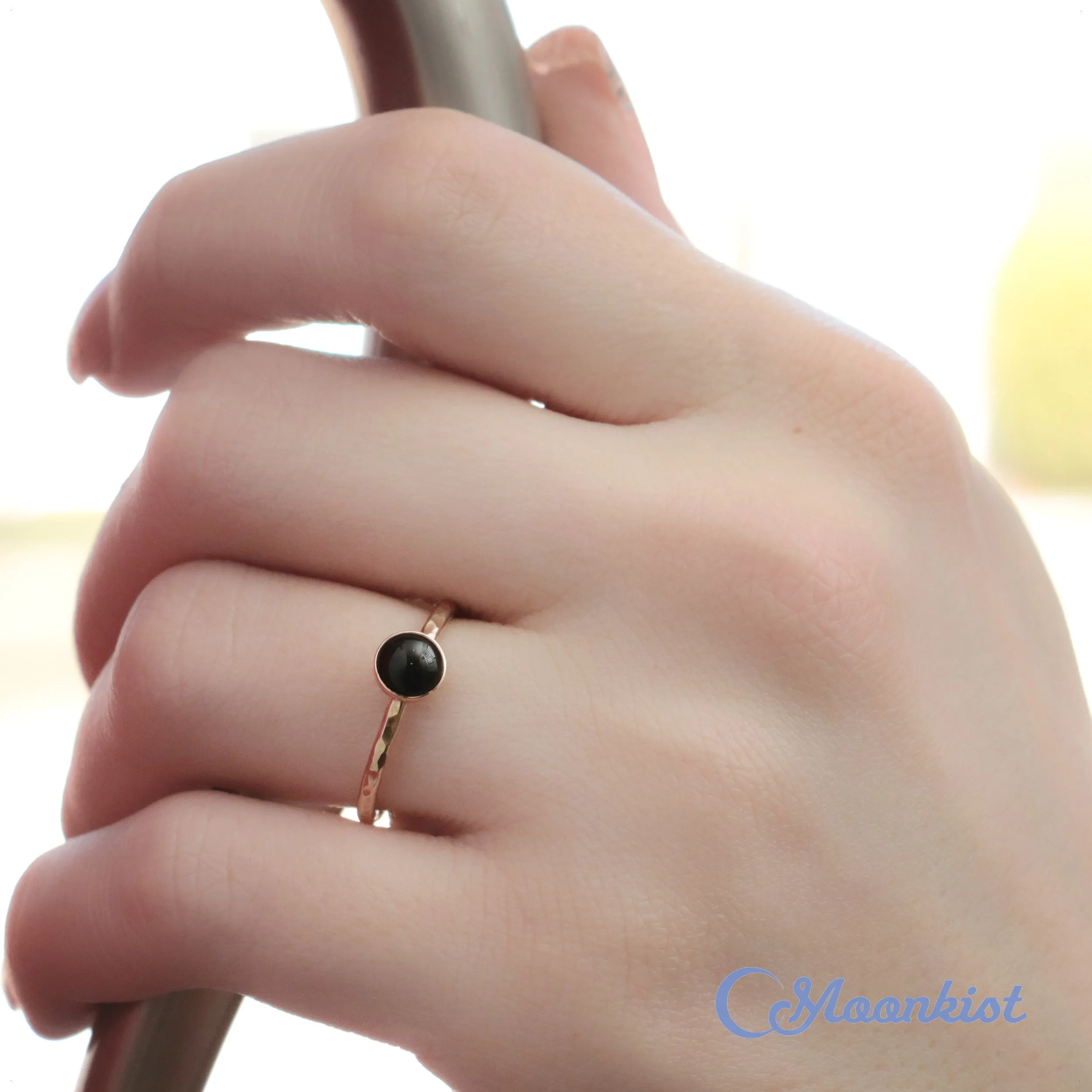 Delicate 14 K Gold Filled Black Onyx Stacking Promise Ring | Moonkist Designs