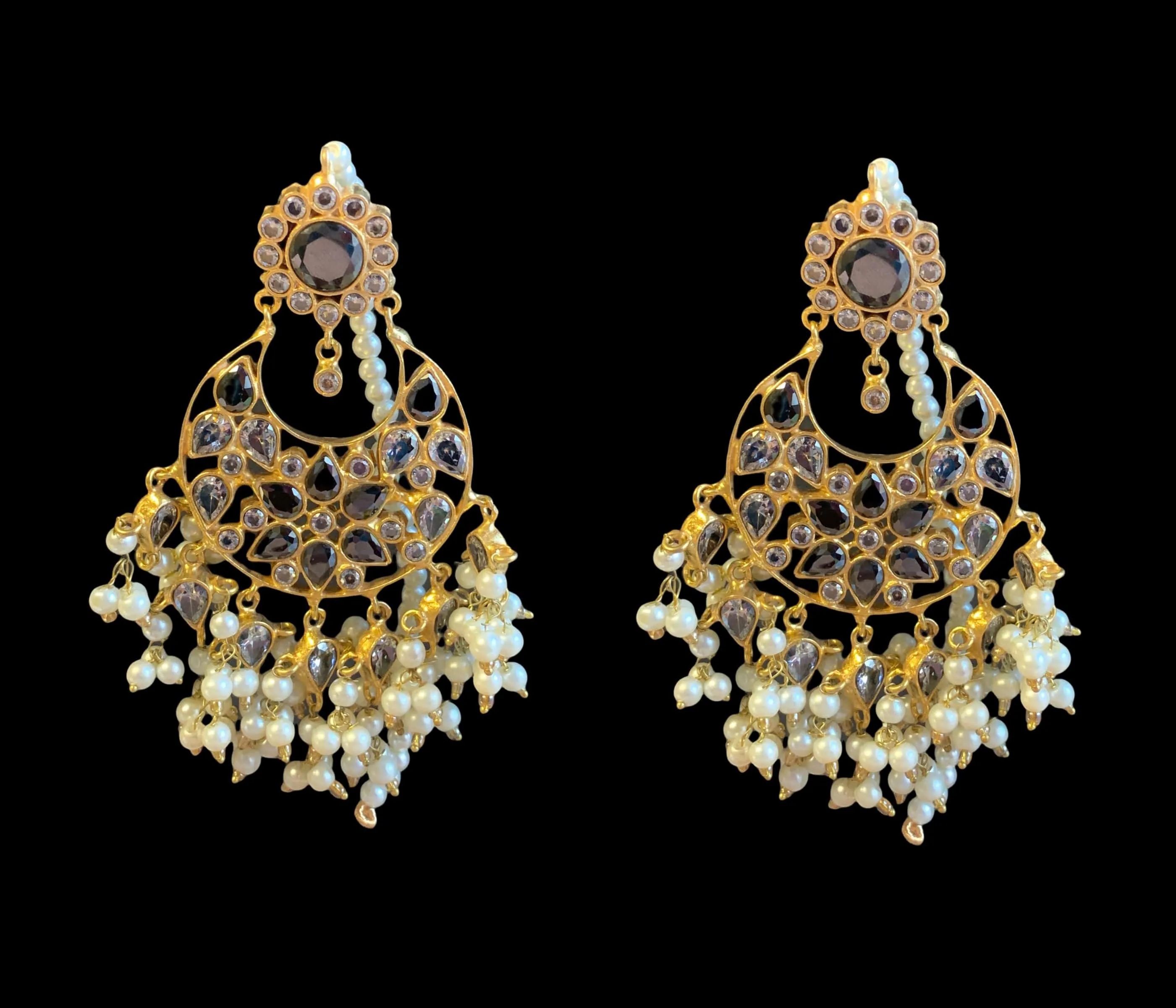 DER239 Nagma chandbali earrings in kundan (black )( READY TO SHIP)