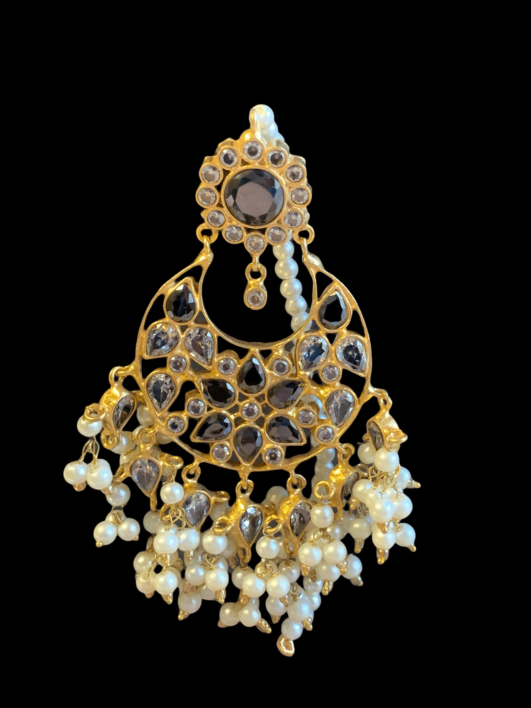 DER239 Nagma chandbali earrings in kundan (black )( READY TO SHIP)