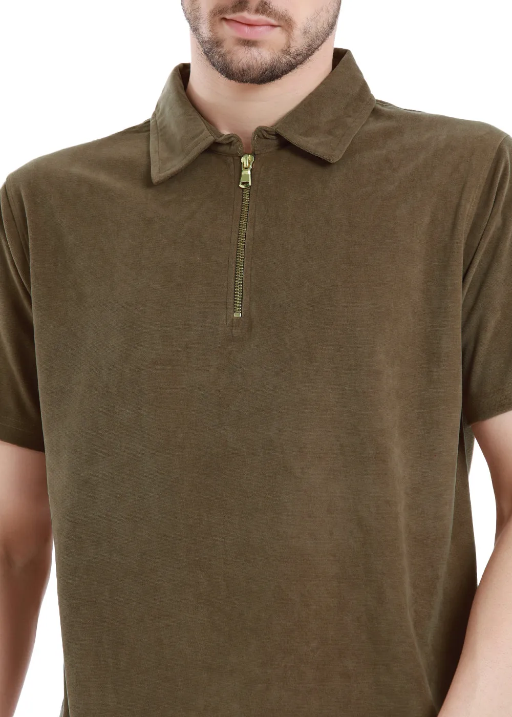 Dusty Brown Zip polo T-shirt