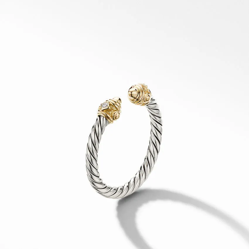 DY Renaissance Ring in Sterling Silver with 14K Yellow Gold, Gold Domes and Diamonds, 2.3mm