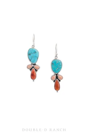 Earrings, Drops, Turquoise & Orange Spiny Oyster, Hallmark, Contemporary, 1510