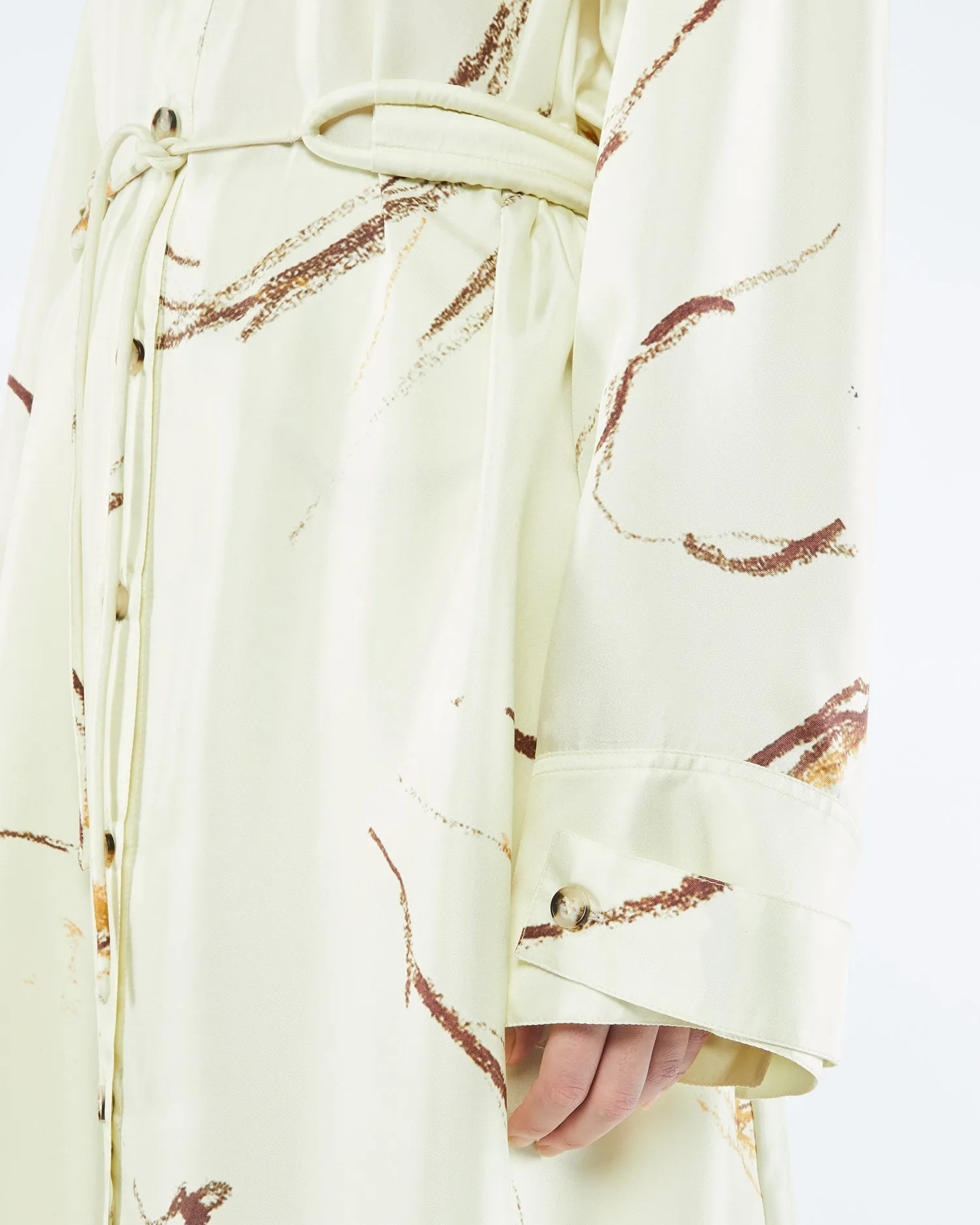 Eluna - Sale Printed Twill Silk Shirt Dress - Line Drawing Big Scale