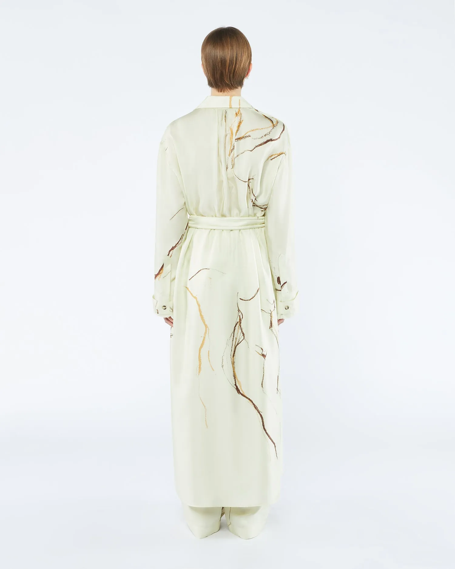 Eluna - Sale Printed Twill Silk Shirt Dress - Line Drawing Big Scale