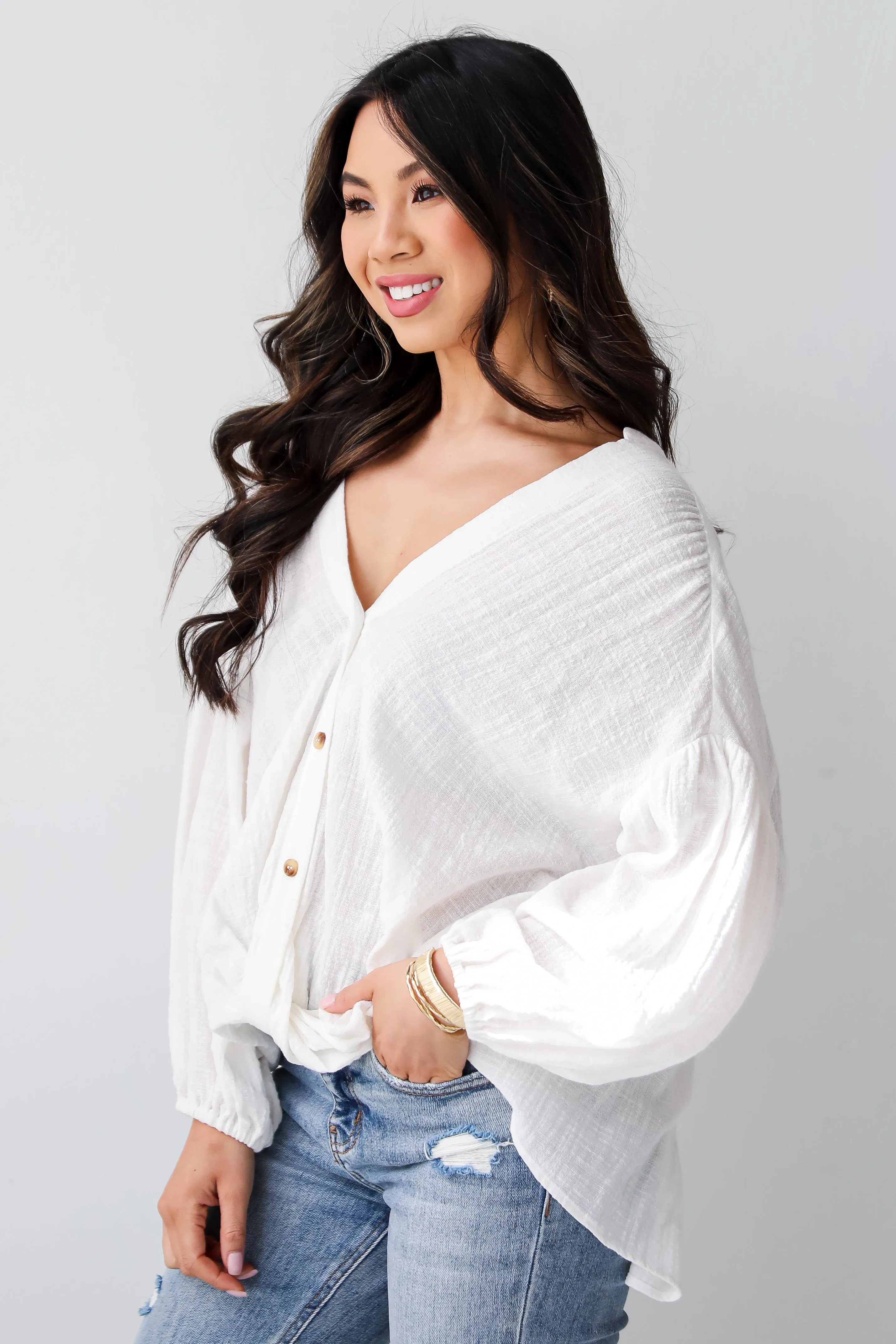 FINAL SALE - Blissful Simplicity White Linen Blouse