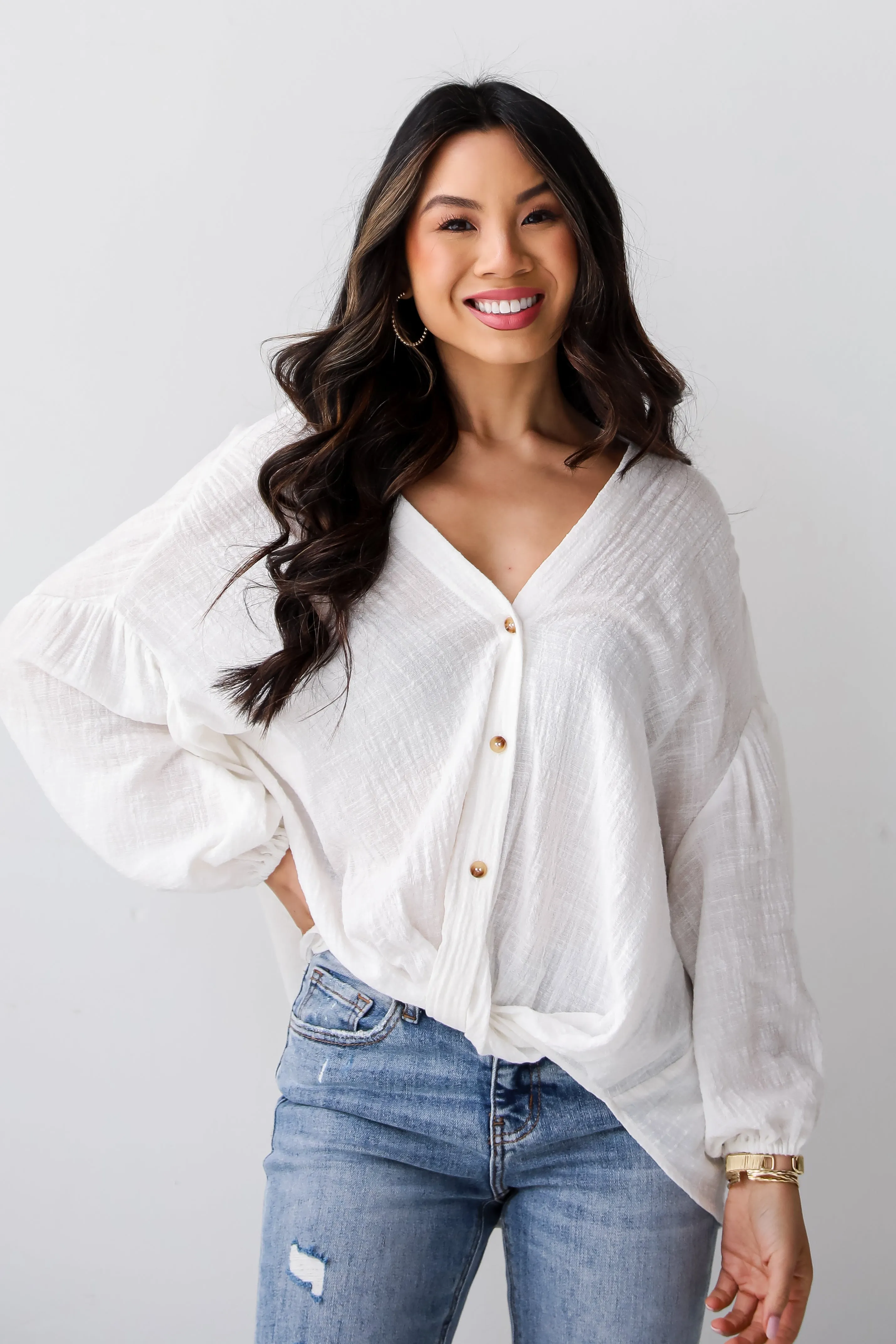 FINAL SALE - Blissful Simplicity White Linen Blouse