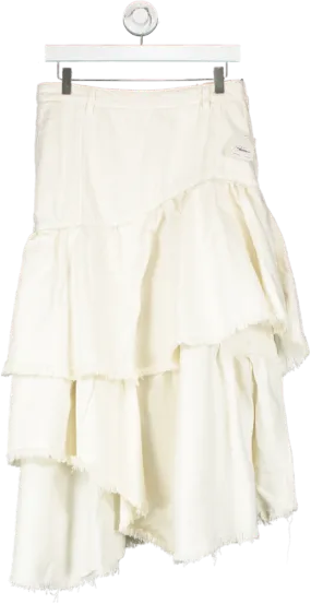 Free People Cream Tiered Denim Ruffle Skirt W29