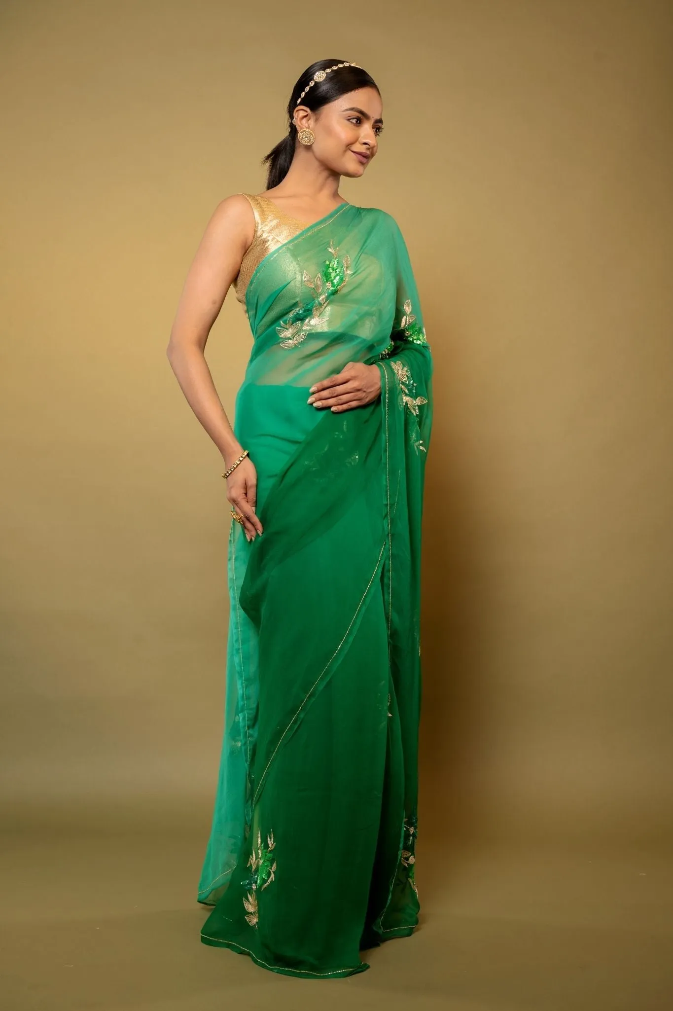 Garden Green Chiffon Saree