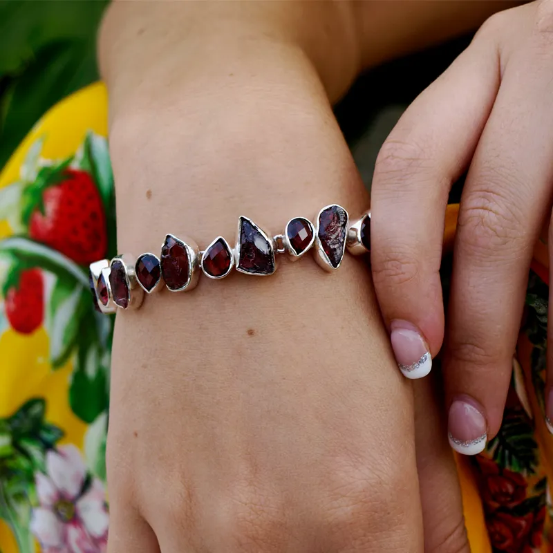 Garnet Boho Style Gemstone Bracelet