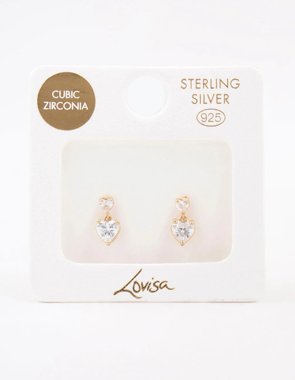 Gold Plated Sterling Silver Heart Cubic Zirconia Stud Earrings