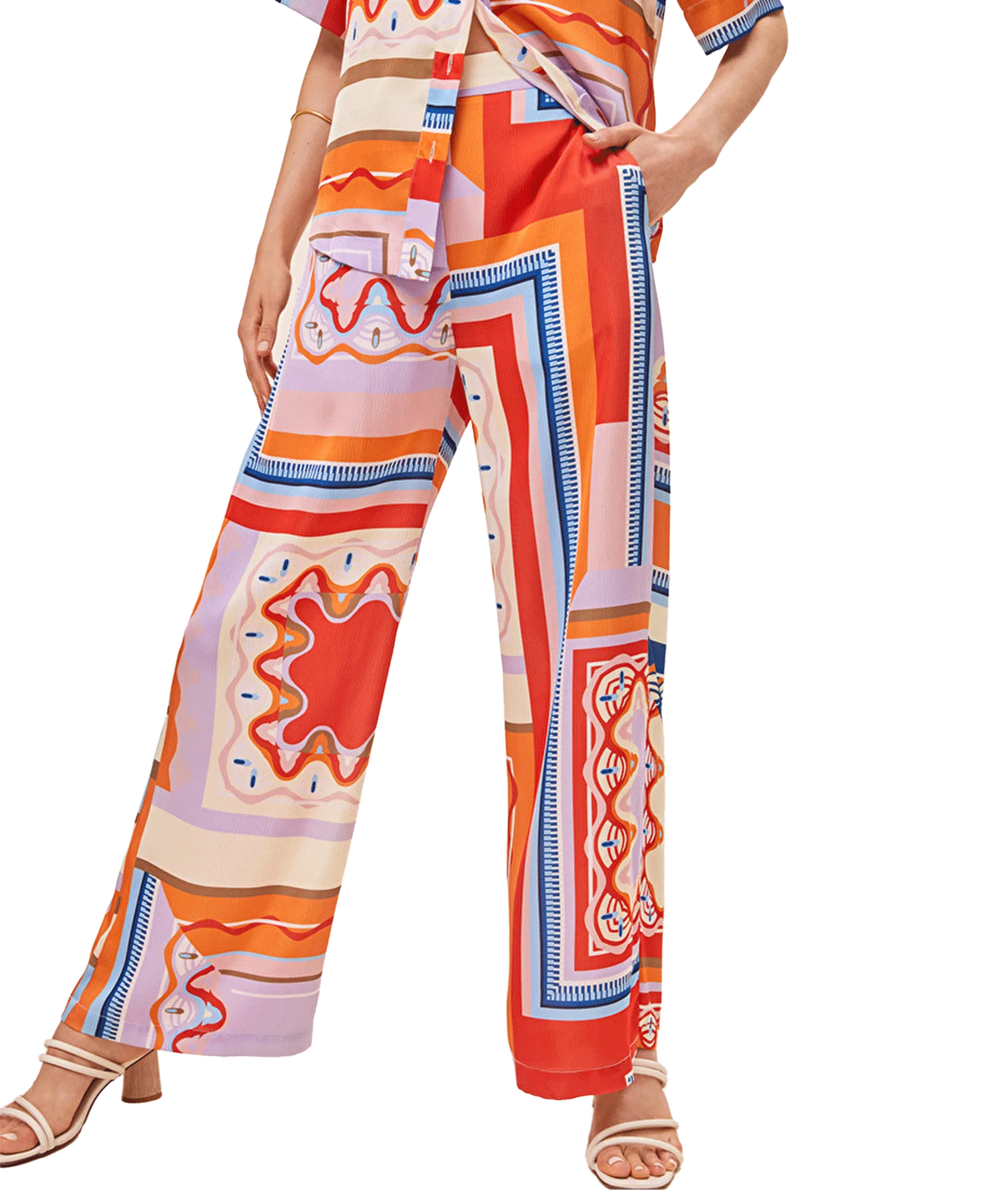 Graphic Print Fluid Wide-Leg Pants - Multi