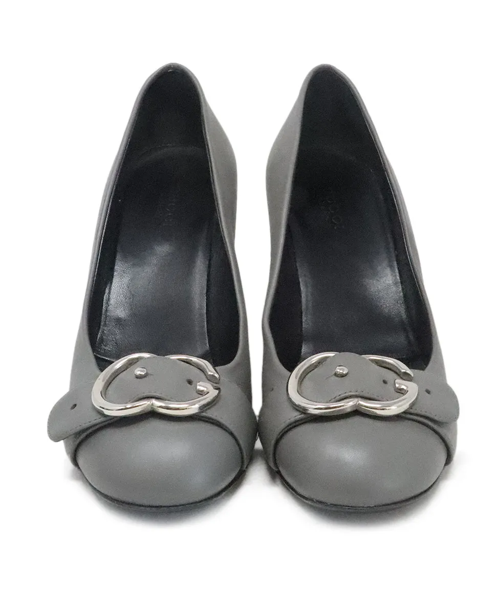 Gucci Grey Leather Heels w/ Silver Buckle sz 7.5