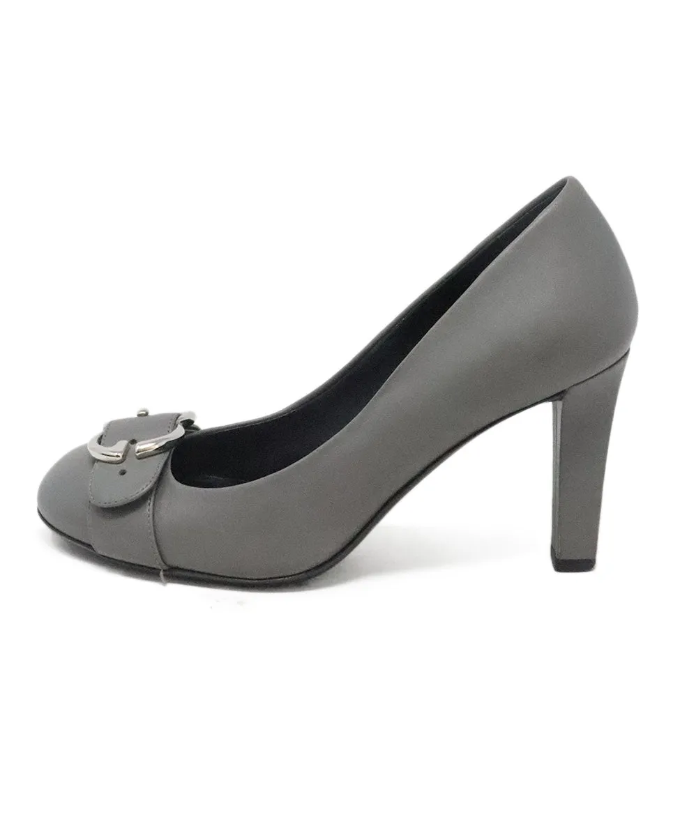 Gucci Grey Leather Heels w/ Silver Buckle sz 7.5