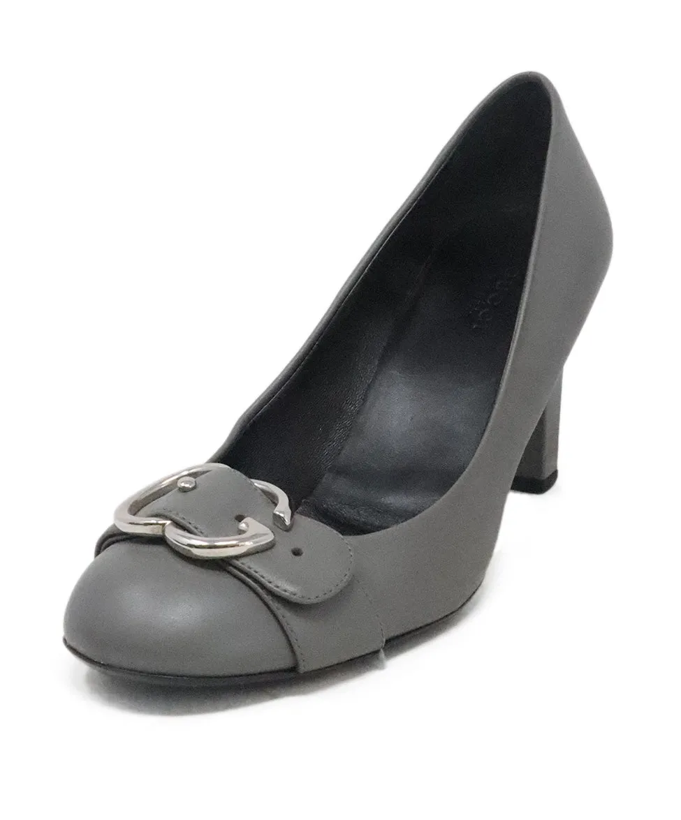 Gucci Grey Leather Heels w/ Silver Buckle sz 7.5