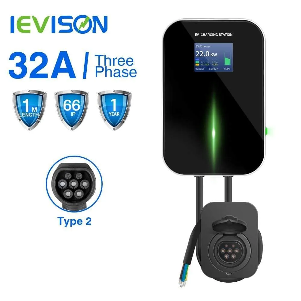 IEVISON 32A 3 Phase 22KW EV Charger Wallbox Electric Vehicle Charging Station Type 2 Socket IEC 62196-2 With Free Holder