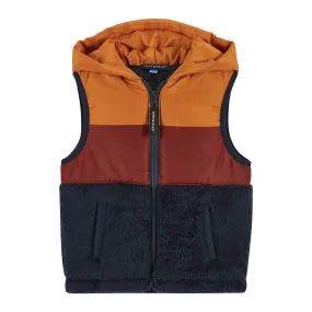 Infant Burnt Orange & Navy Colorblocked Sherpa Puffer Vest  | Orange