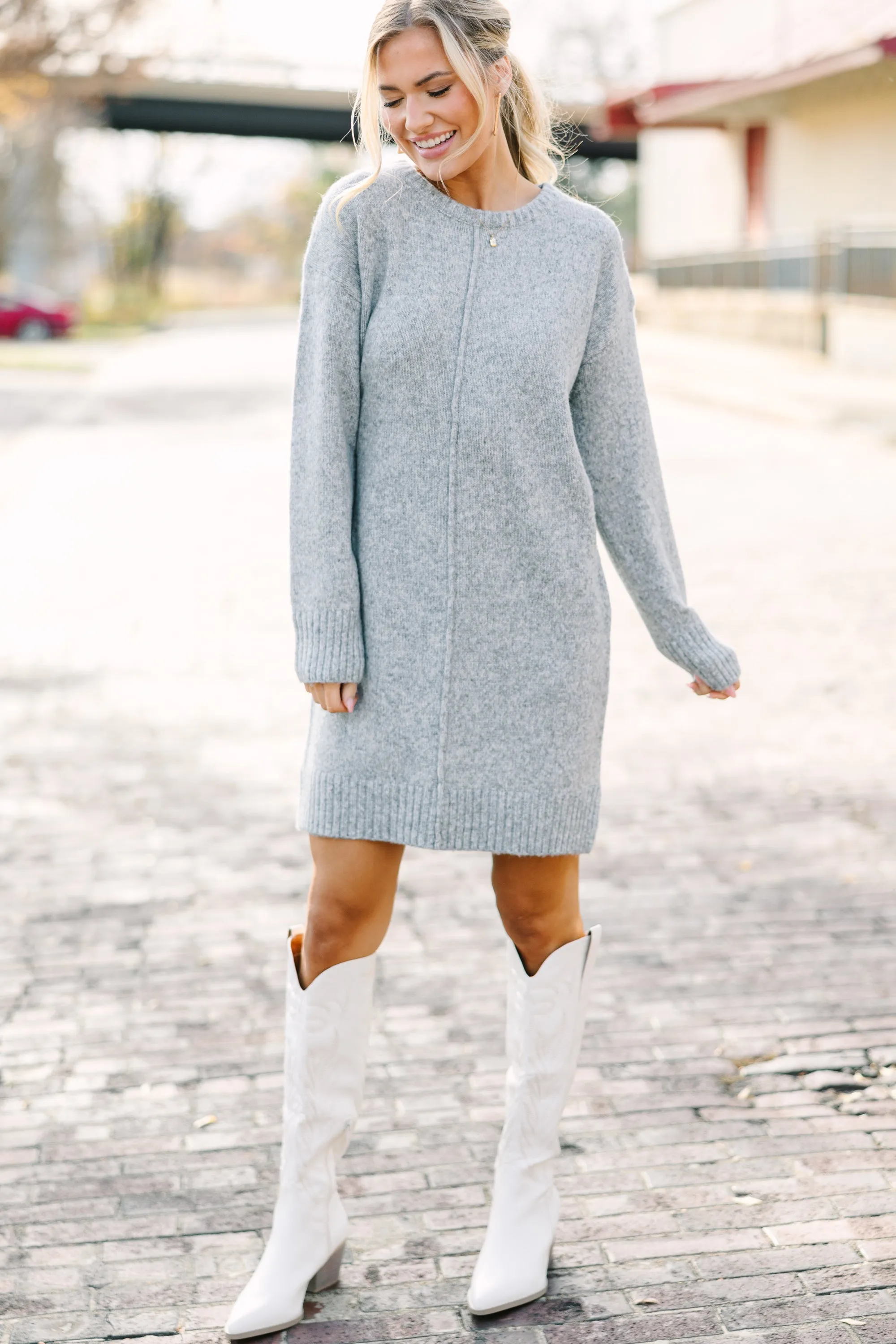 Just Think It Through Gray Tunic Sweater Dress