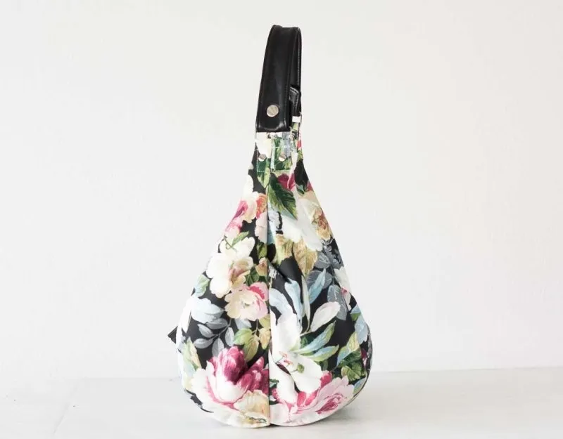 Kallia mini bag - Floral canvas and black leather