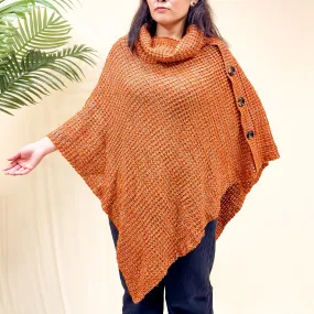 Knitted Turtle Neck Side Button Two Way Winter Poncho/Wrap