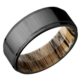 Lashbrook 7MM Zirconium Wedding Band with a Spalted Tamarind Sleeve