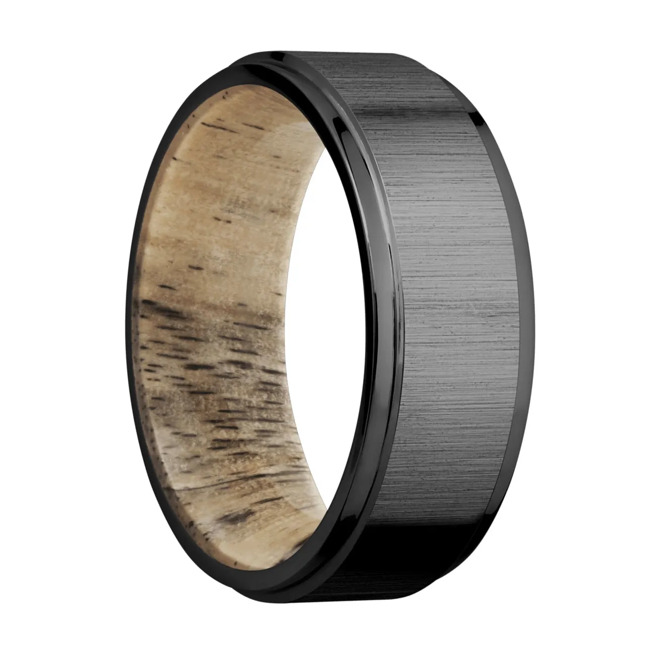 Lashbrook 7MM Zirconium Wedding Band with a Spalted Tamarind Sleeve