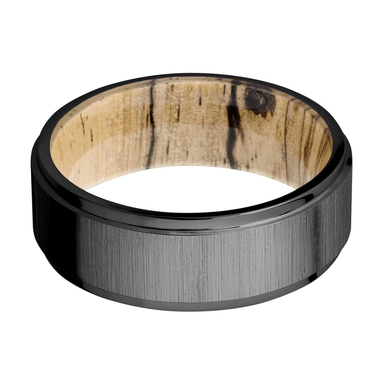 Lashbrook 7MM Zirconium Wedding Band with a Spalted Tamarind Sleeve