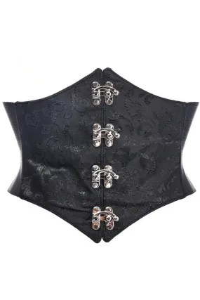 Lavish Black/Black Swirl Brocade Corset Belt Cincher w/Clasps