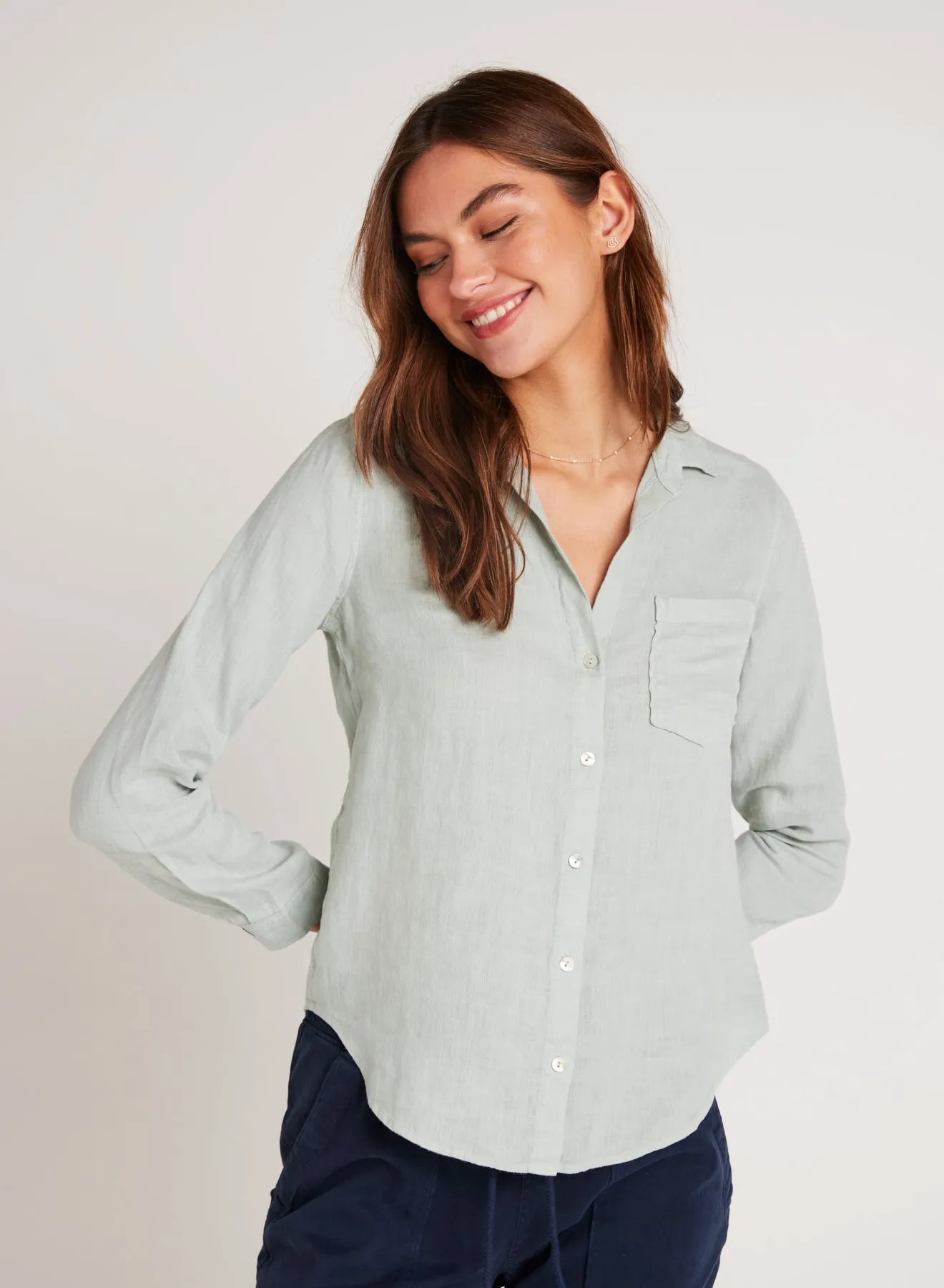 Linen Pocket Button Down - Oasis Green