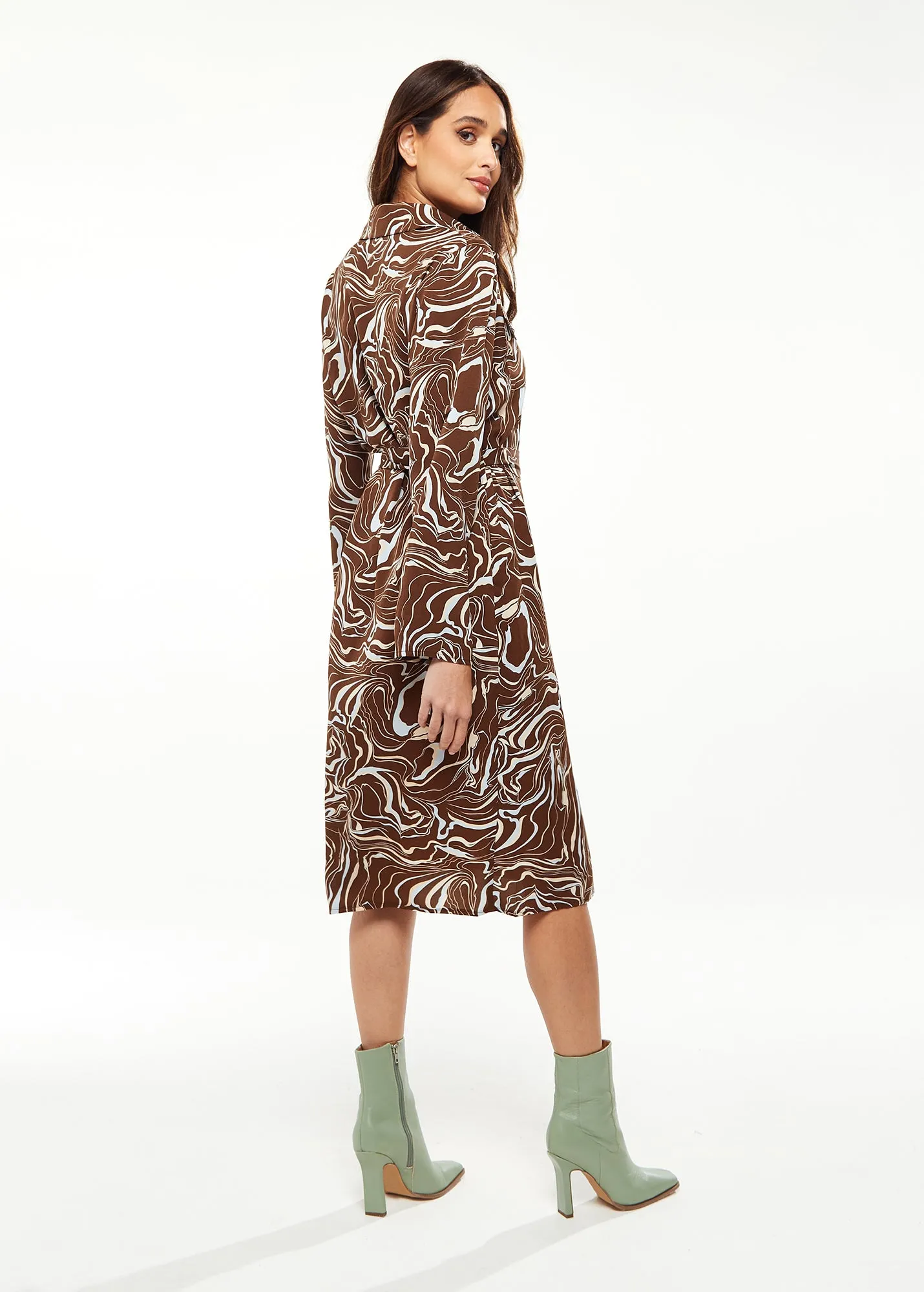 Liquorish Scribble Print Midi Shirt Dress