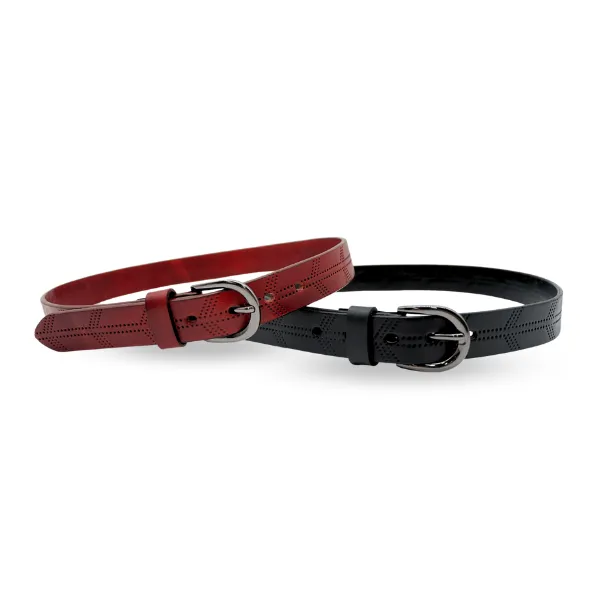 LOLA - Womens Burgundy Embossed Genuine Leather Belt