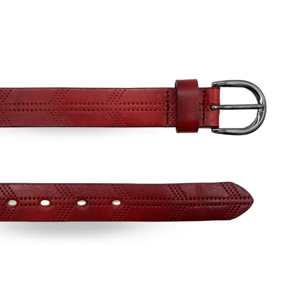 LOLA - Womens Burgundy Embossed Genuine Leather Belt