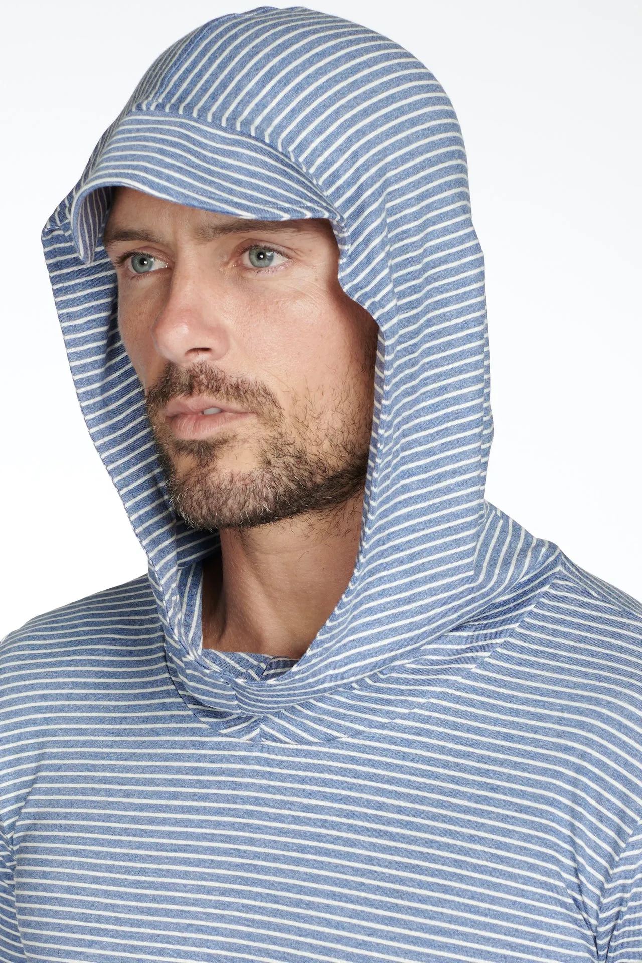 Men's 3/4 Sleeve Cowl Neck Visor Stripe Hoodie