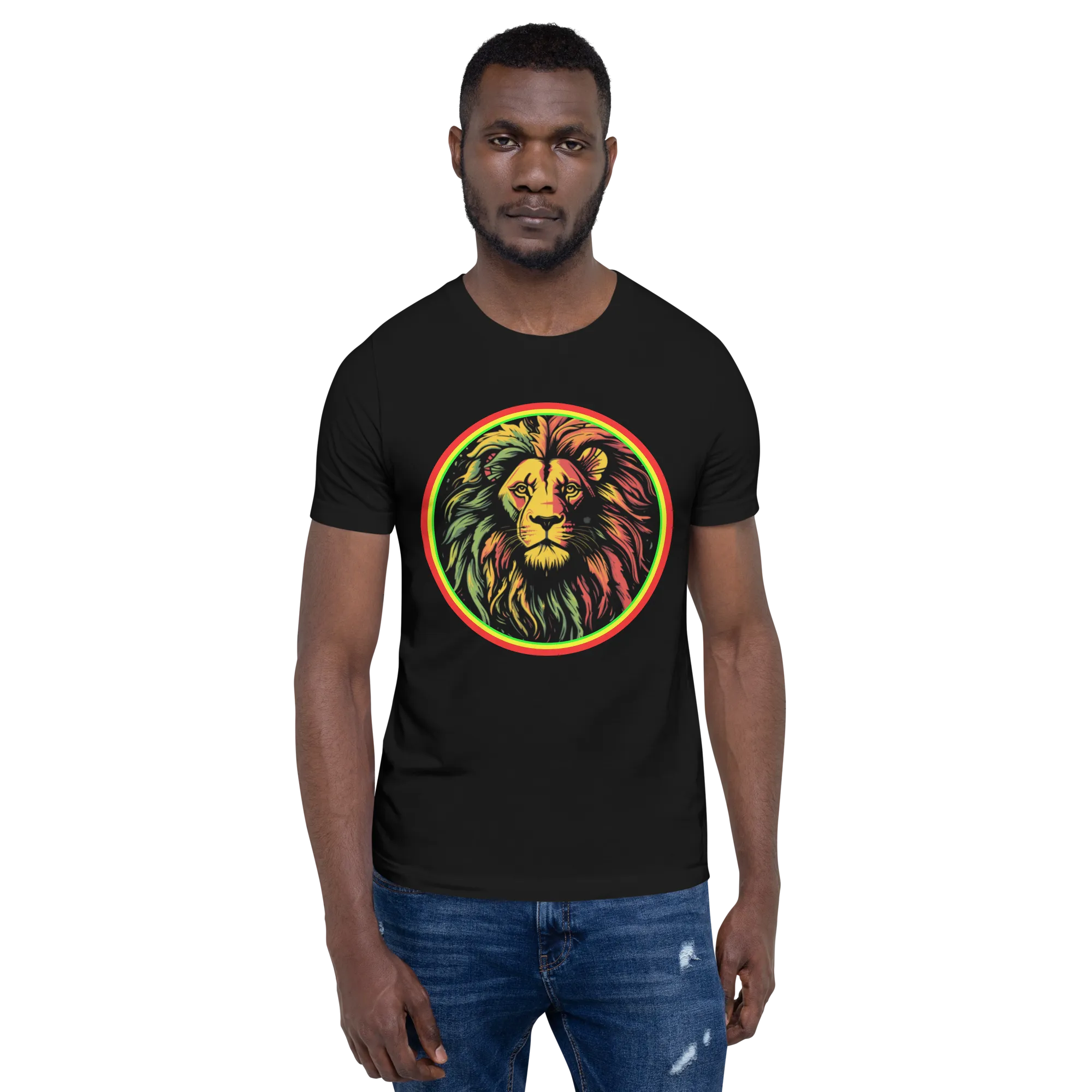 Men's Rasta Lion Theme Black Graphic T-Shirt