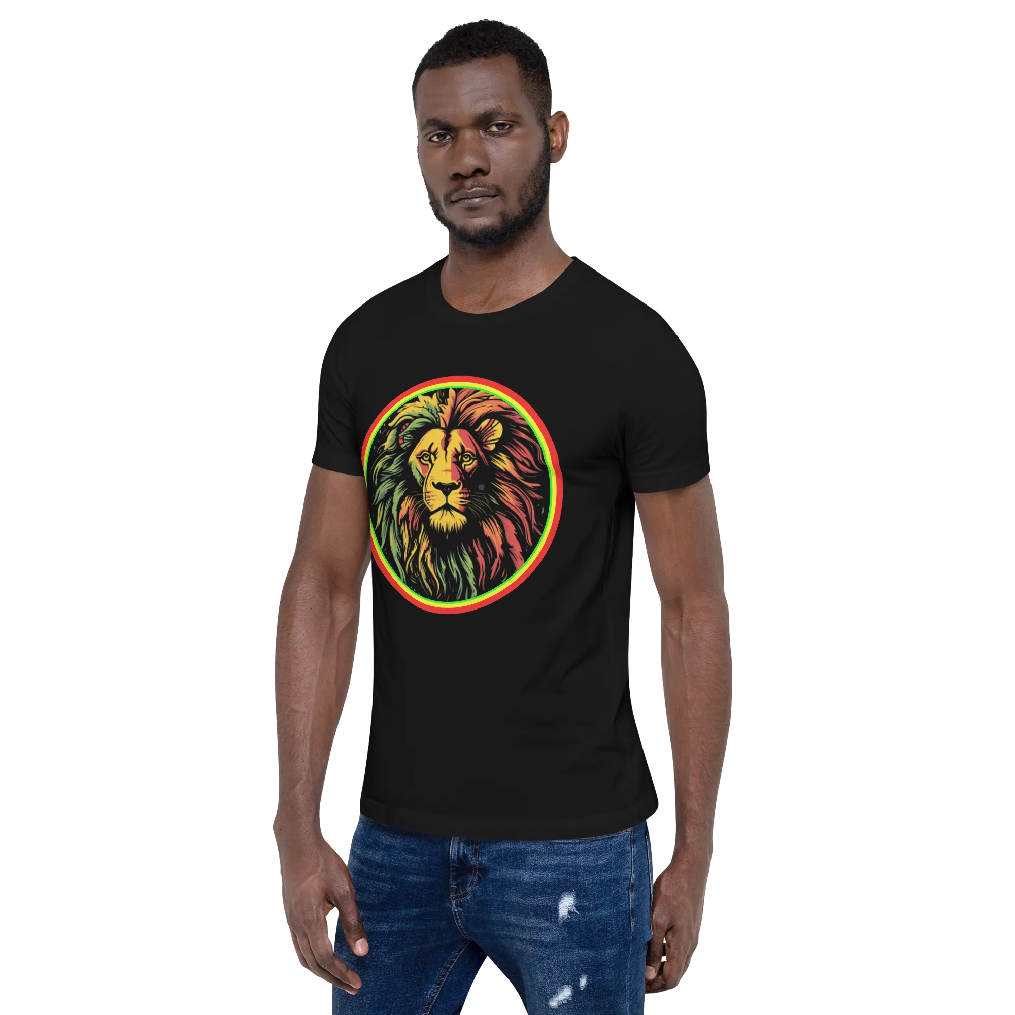 Men's Rasta Lion Theme Black Graphic T-Shirt