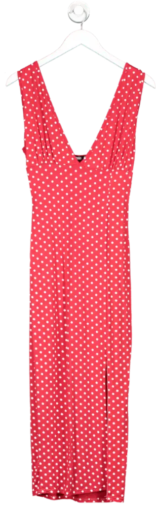 Missguided Red Polkadot Midi Dress UK 8