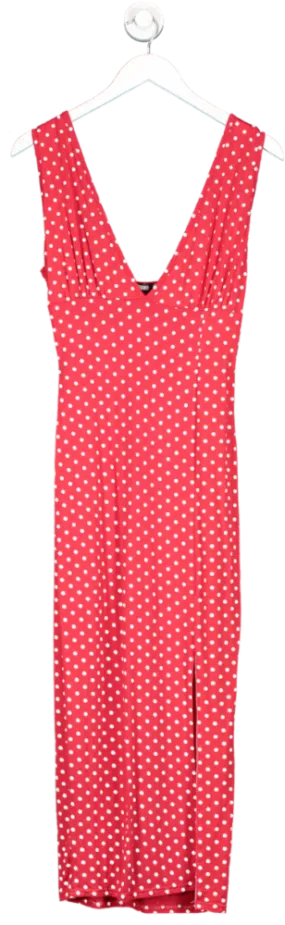 Missguided Red Polkadot Midi Dress UK 8