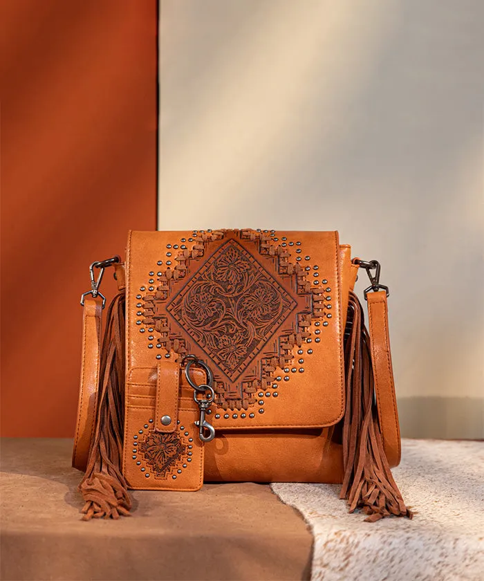 Montana West Tooled Fringe Flap Crossbody Purse